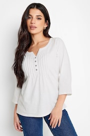 PixieGirl Petite Natural Henley Long Sleeve Cotton Blouses - Image 5 of 5