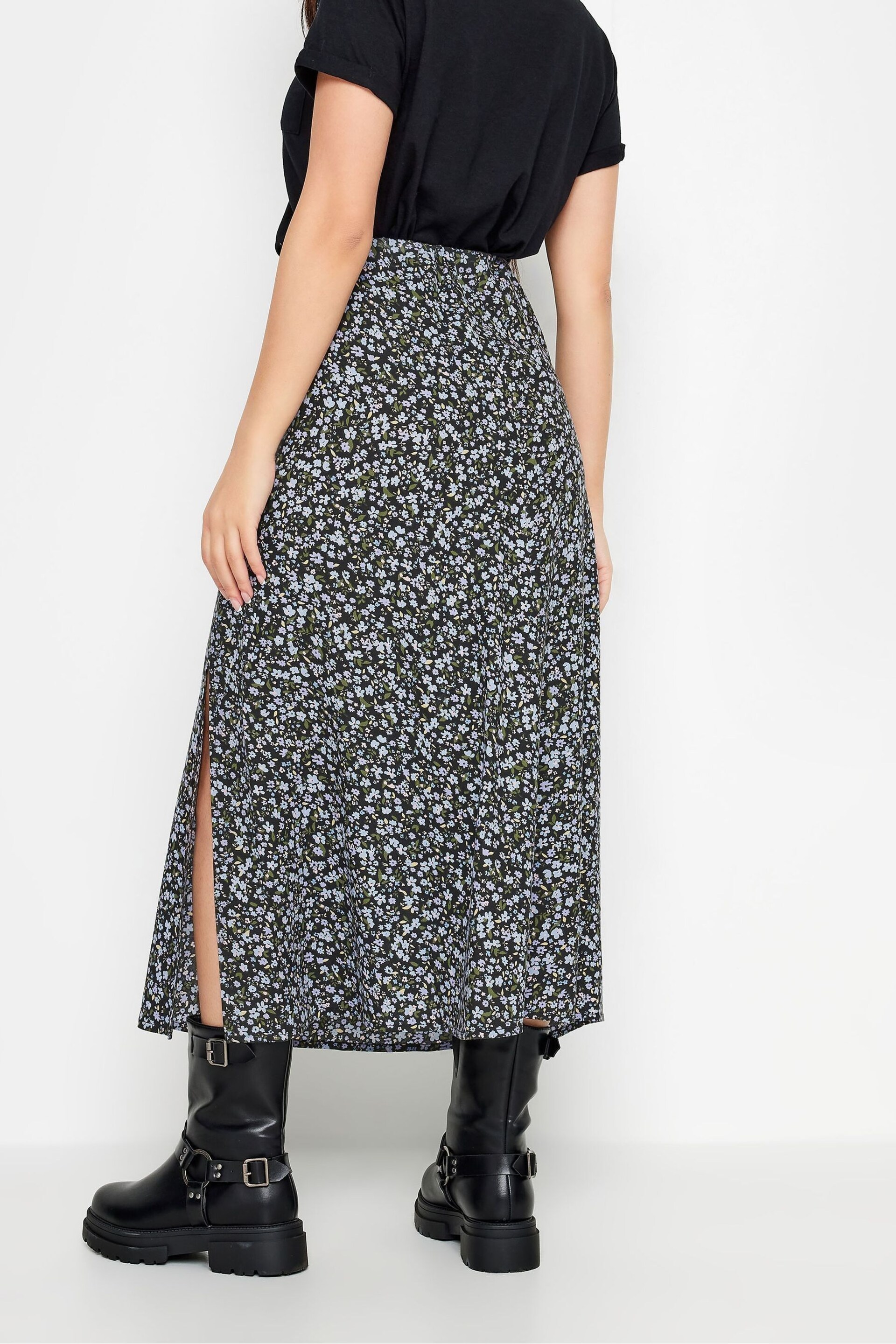 PixieGirl Petite Black & Blue Floral Print Midaxi Skirt - Image 3 of 4