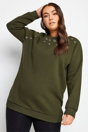 Yours Curve Khaki Green Eyelet Detailed Sweatshirt - Image 1 of 4