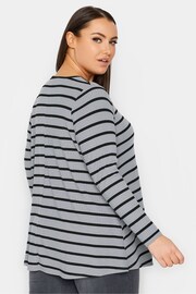 Yours Curve Light Grey Long Sleeve Ribbed Swing T-Shirt - Image 3 of 4
