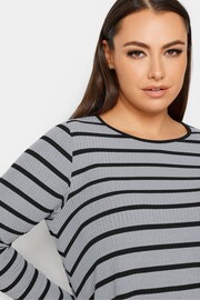 Yours Curve Light Grey Long Sleeve Ribbed Swing T-Shirt - Image 4 of 4