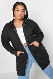 Yours Curve Black Longline Zip Through Hoodie - Image 1 of 4