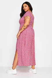 Yours Curve Pink Ditsy Floral Print Shirred Bardot Maxi Dress - Image 3 of 5