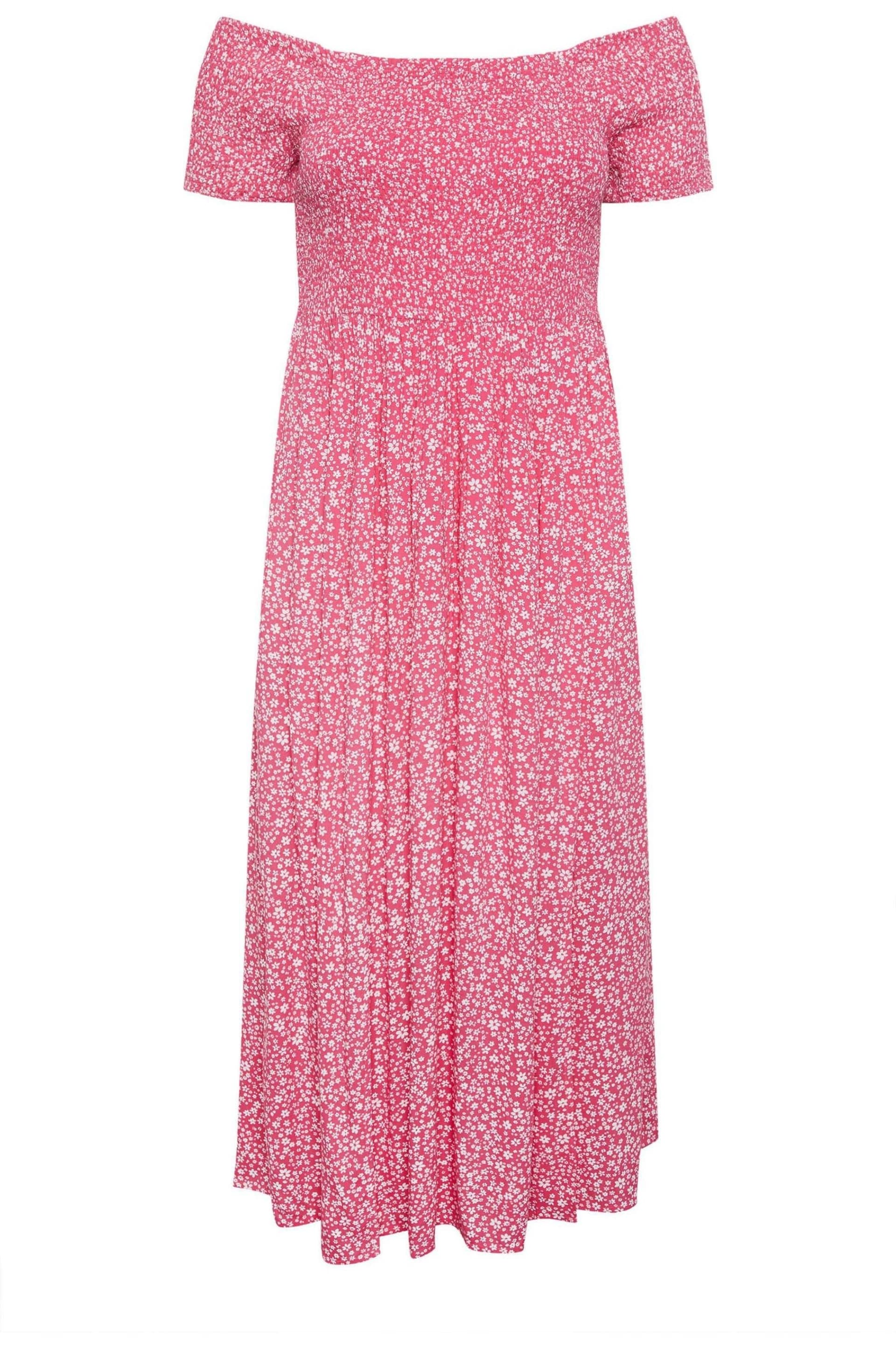 Yours Curve Pink Ditsy Floral Print Shirred Bardot Maxi Dress - Image 5 of 5
