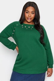 Yours Curve Green Dark Eyelet Detailed Sweatshirt - Image 1 of 4