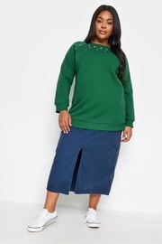 Yours Curve Green Dark Eyelet Detailed Sweatshirt - Image 2 of 4