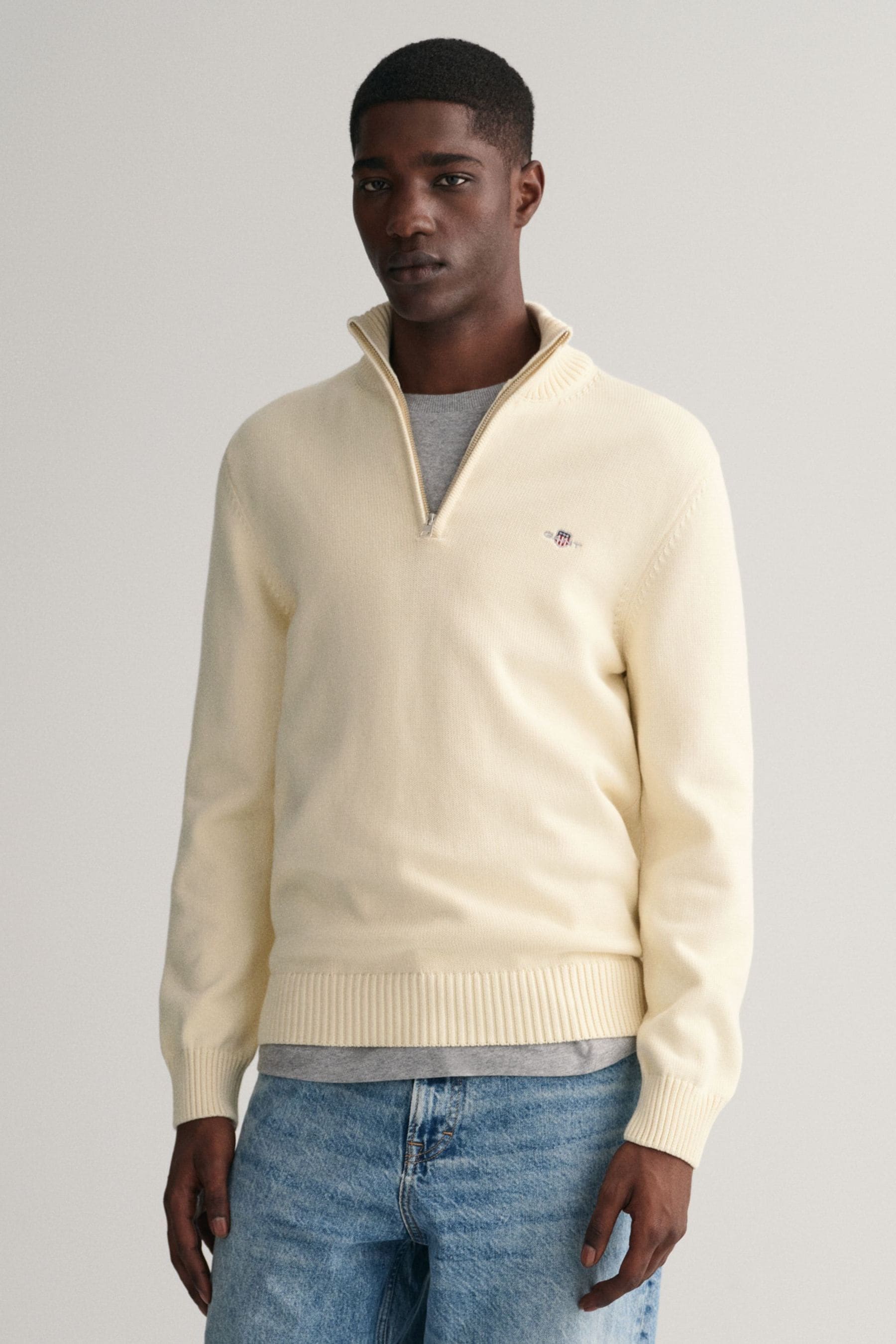 GANT Cream Casual 100 Cotton Half Zip Jumper xxxlarge Mens