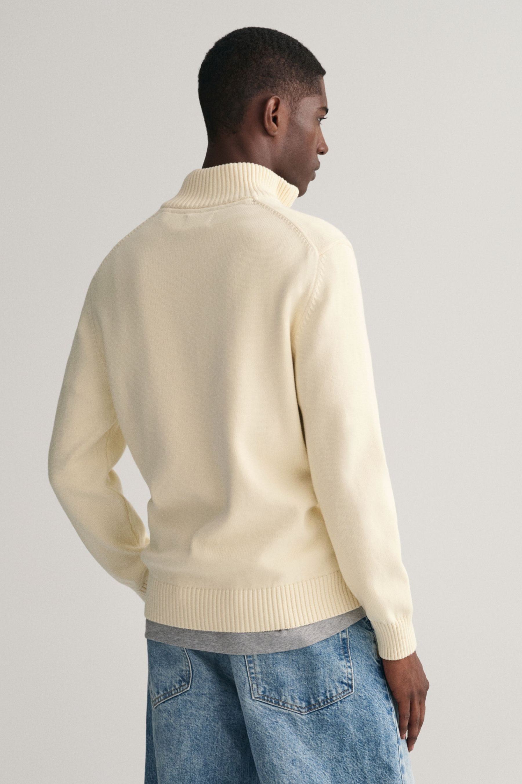 GANT Cream Casual 100 Cotton Half Zip Jumper