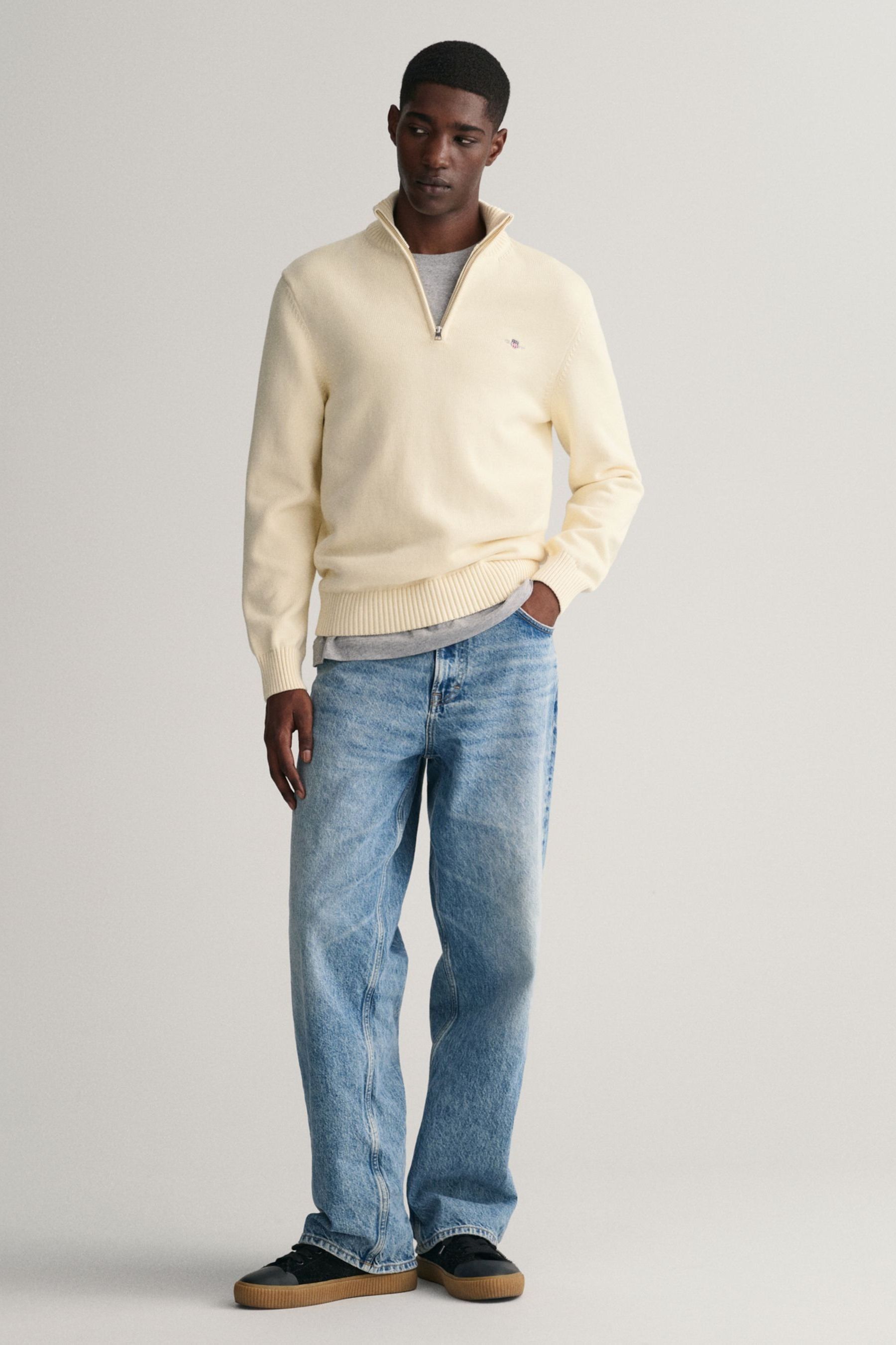 GANT Cream Casual 100 Cotton Half Zip Jumper