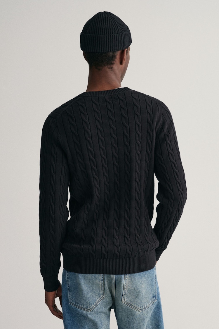 GANT Black 100% Cotton Cable Crew Neck Jumper - Image 2 of 5