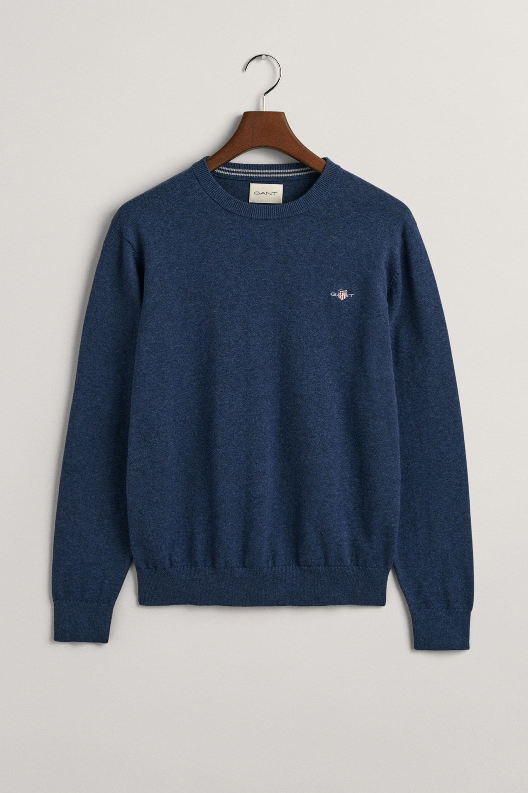 Buy GANT Dark Jeans Blue Melange Classic 100 Cotton Crew Neck Jumper from Next Luxembourg