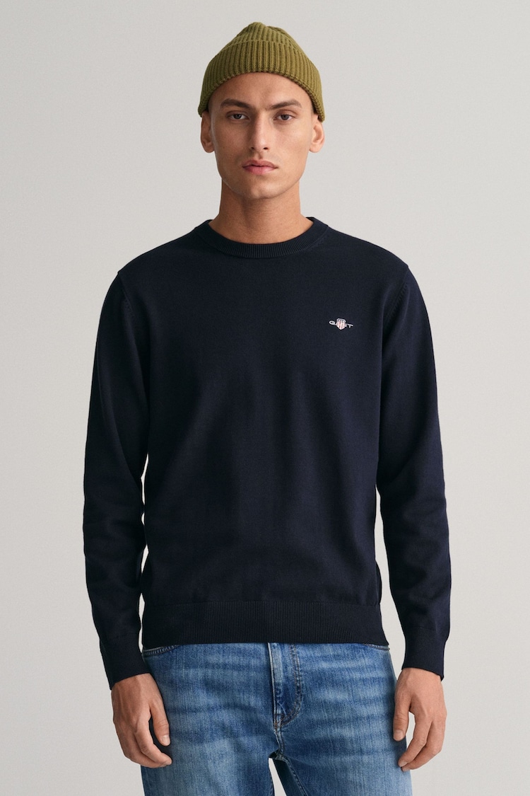 GANT Evening Blue Classic 100% Cotton Crew Neck Jumper - Image 1 of 5