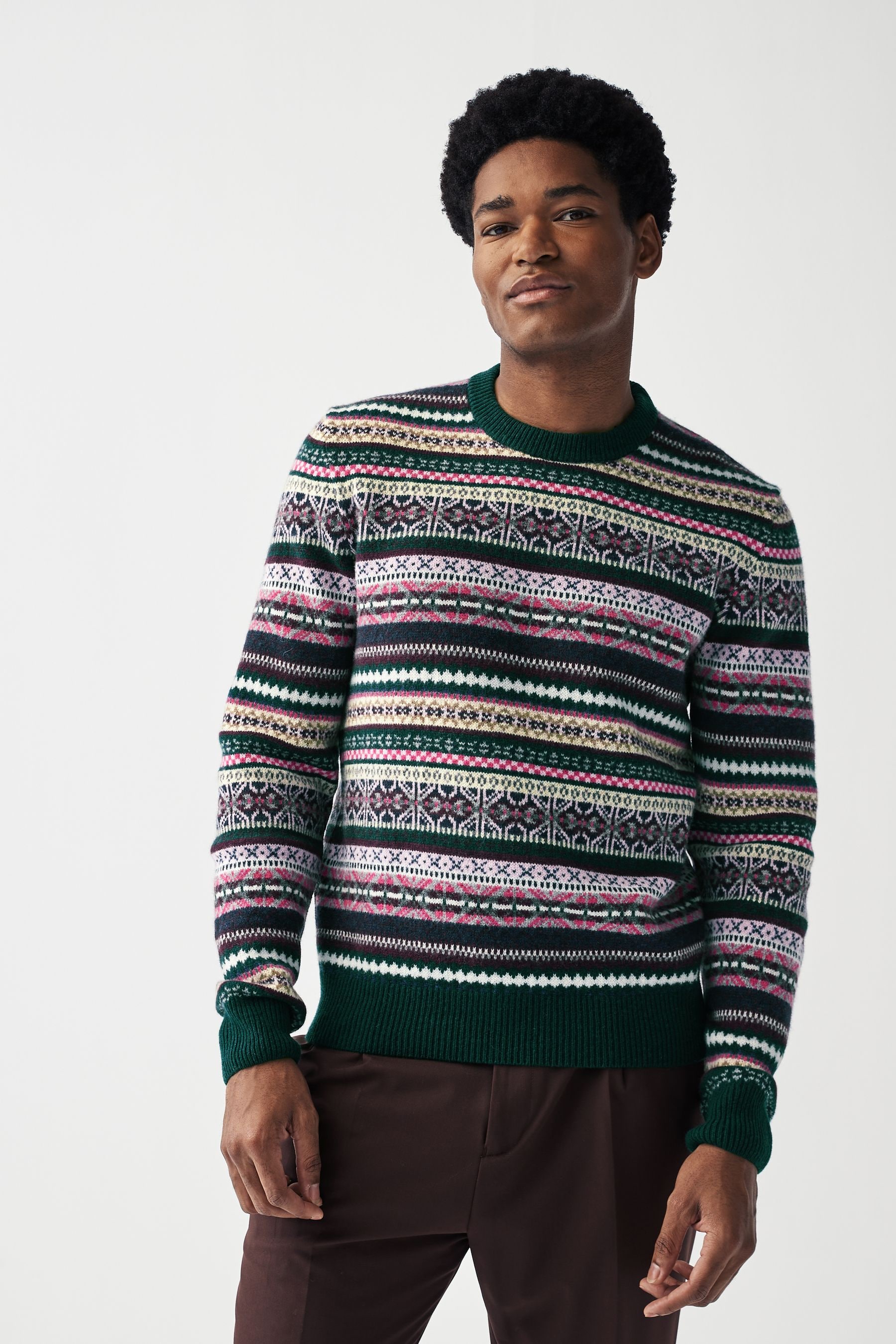 Buy GANT Green Fair Isle Crew Neck Jumper from Next Luxembourg