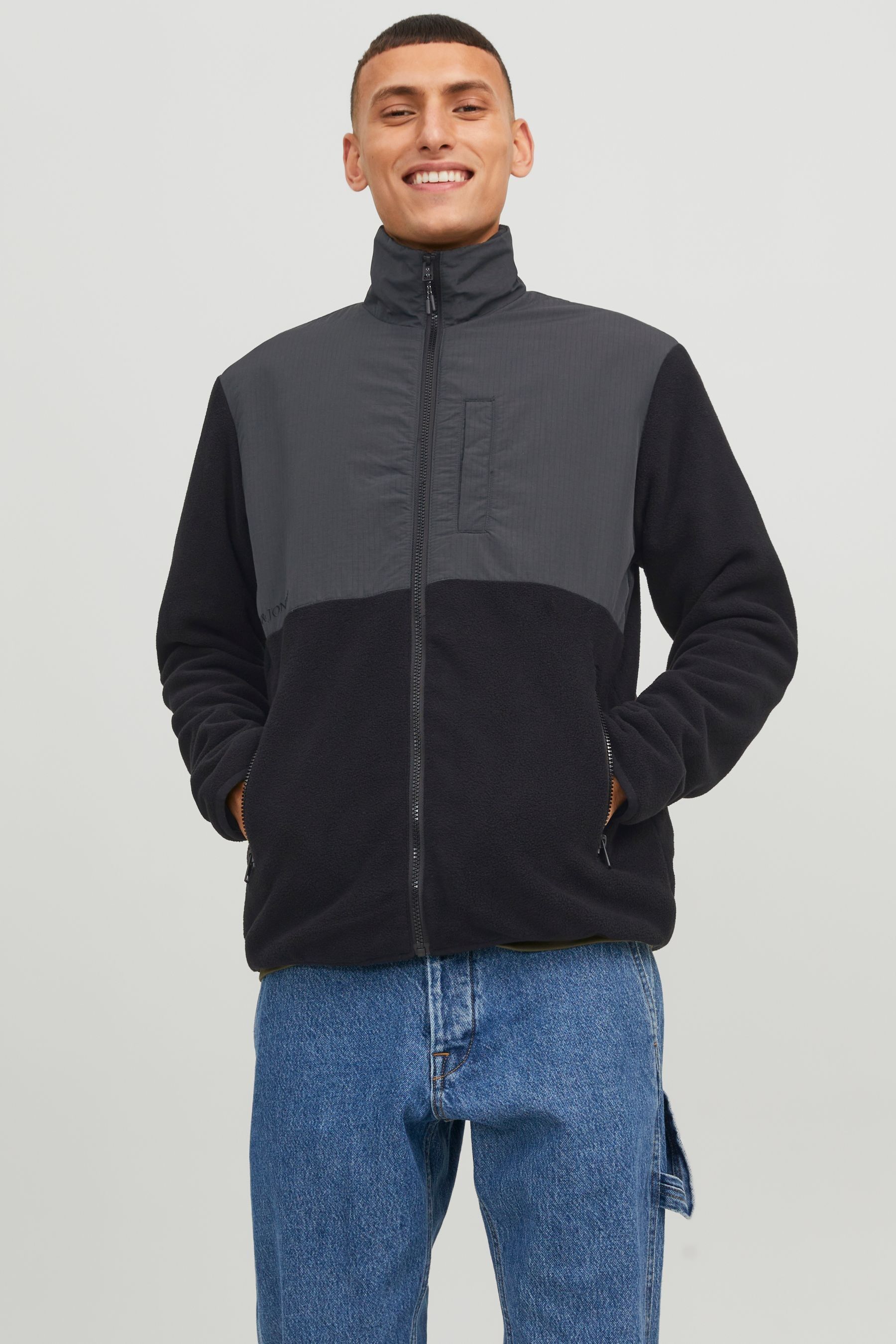 Buy JACK JONES Black Hybrid Tech Fleece Zip Up Jacket from Next Luxembourg