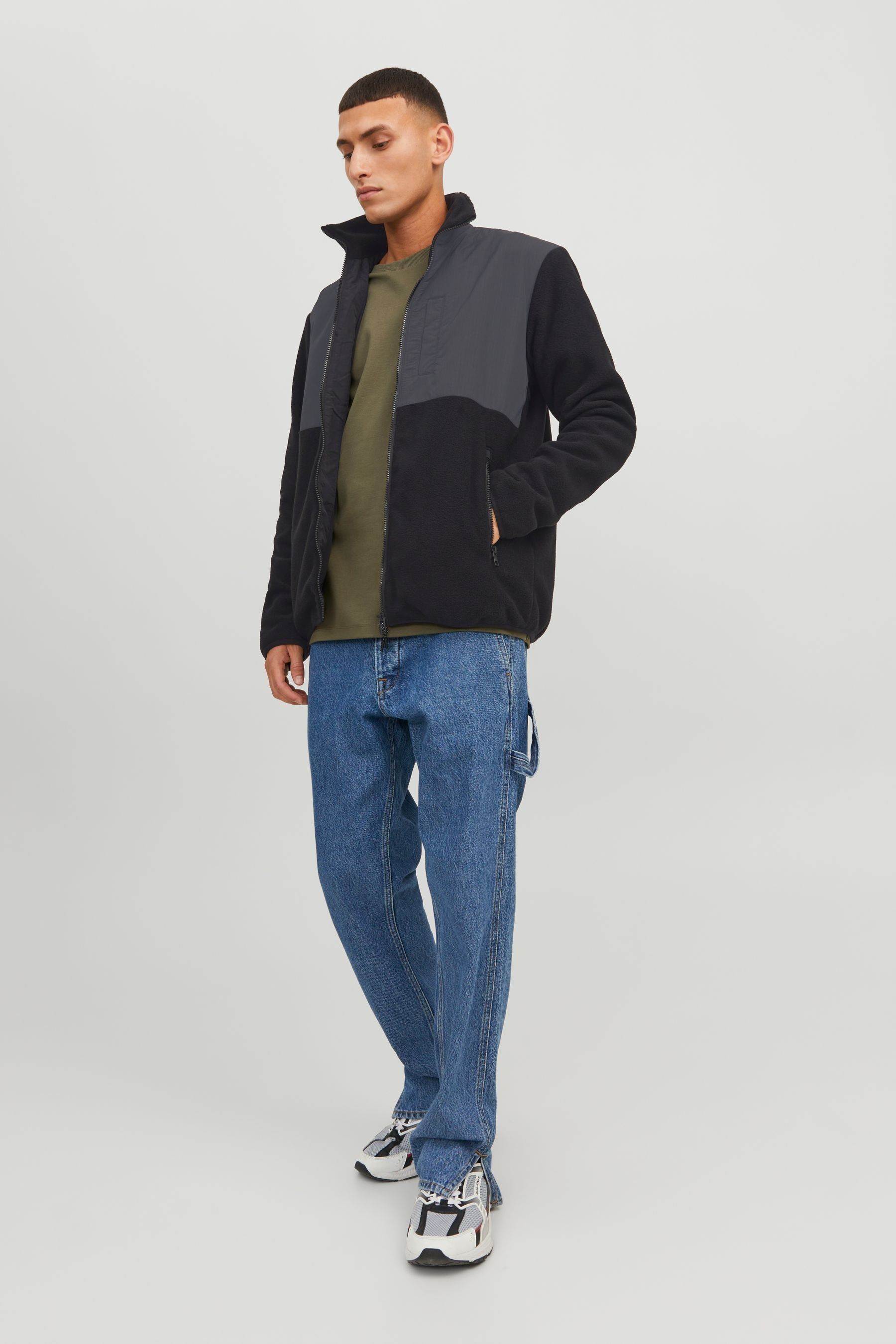 Buy JACK JONES Black Hybrid Tech Fleece Zip Up Jacket from Next Luxembourg