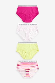 Pink/Stripe/Lime Green Midi Cotton Rich Logo Knickers 4 Pack - Image 1 of 9