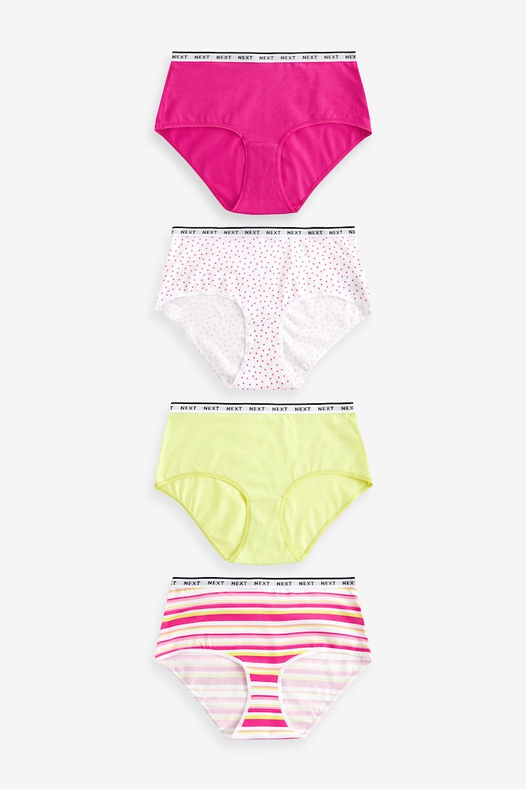 Pink/Stripe/Lime Green Midi Cotton Rich Logo Knickers 4 Pack - Image 1 of 9