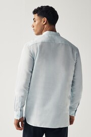 Fred Perry Blue Linen Blend Grandad Collar Long Sleeve Shirt - Image 3 of 5