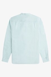 Fred Perry Blue Linen Blend Grandad Collar Long Sleeve Shirt - Image 5 of 5