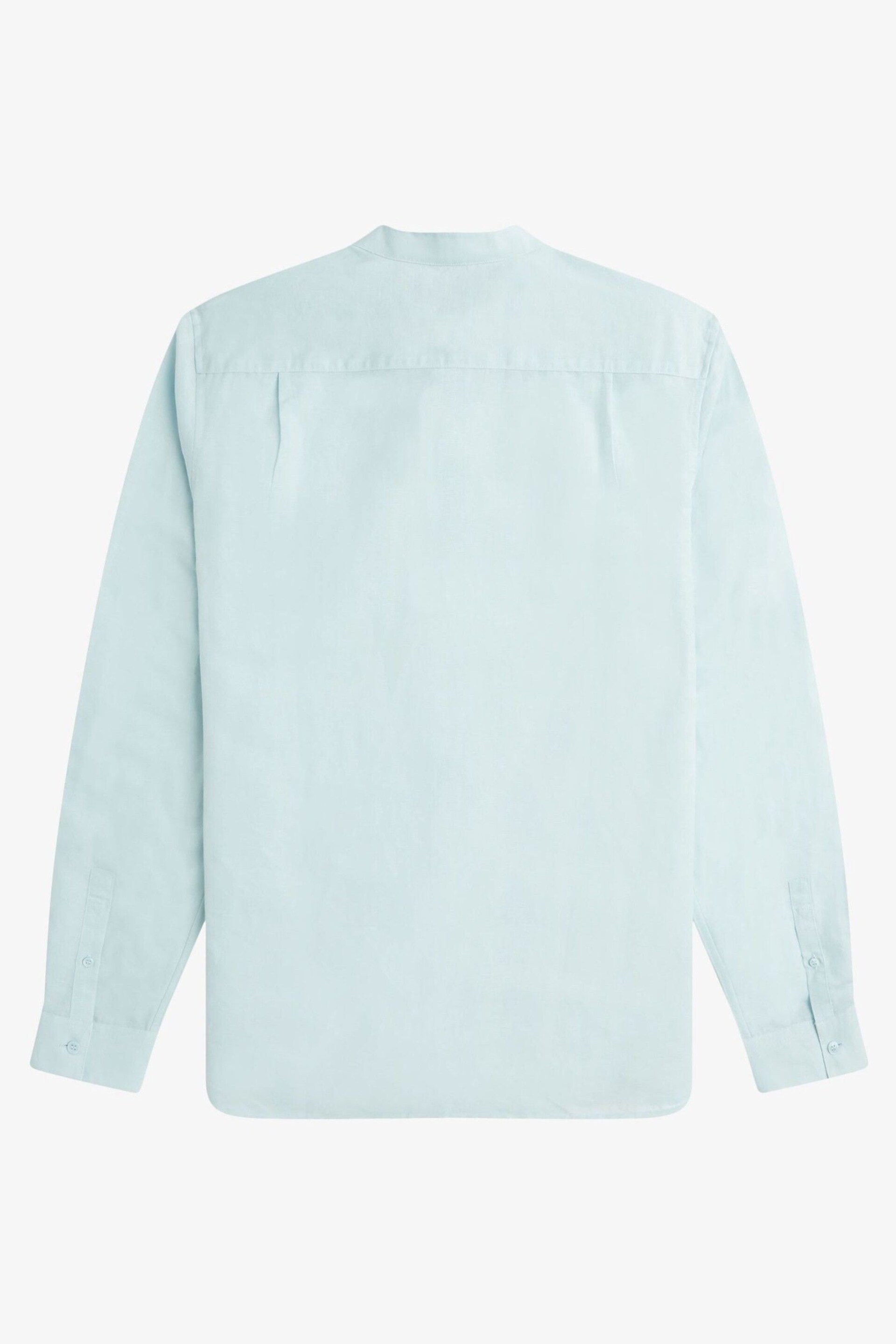 Fred Perry Blue Linen Blend Grandad Collar Long Sleeve Shirt - Image 5 of 5