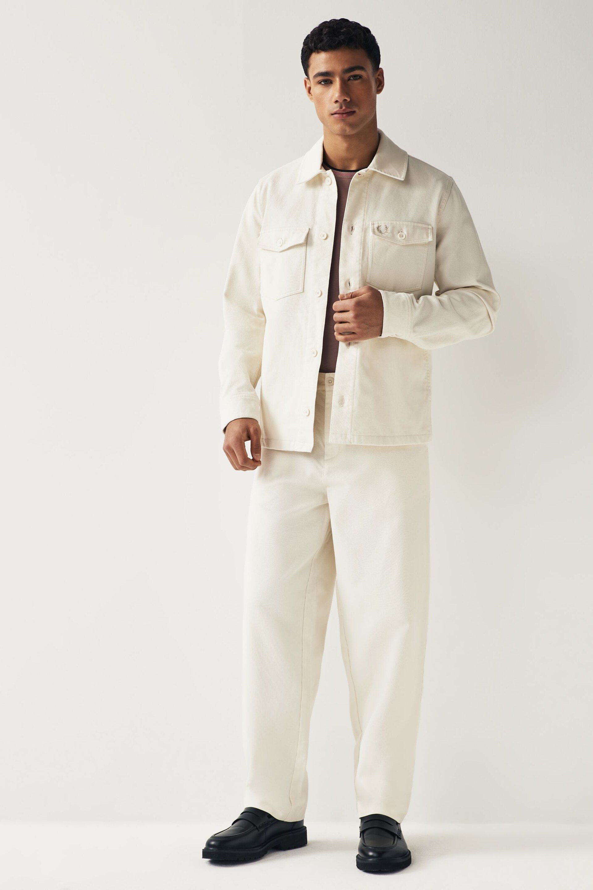 Fred Perry Ecru White Bedford Cord Overshirt - Image 3 of 6