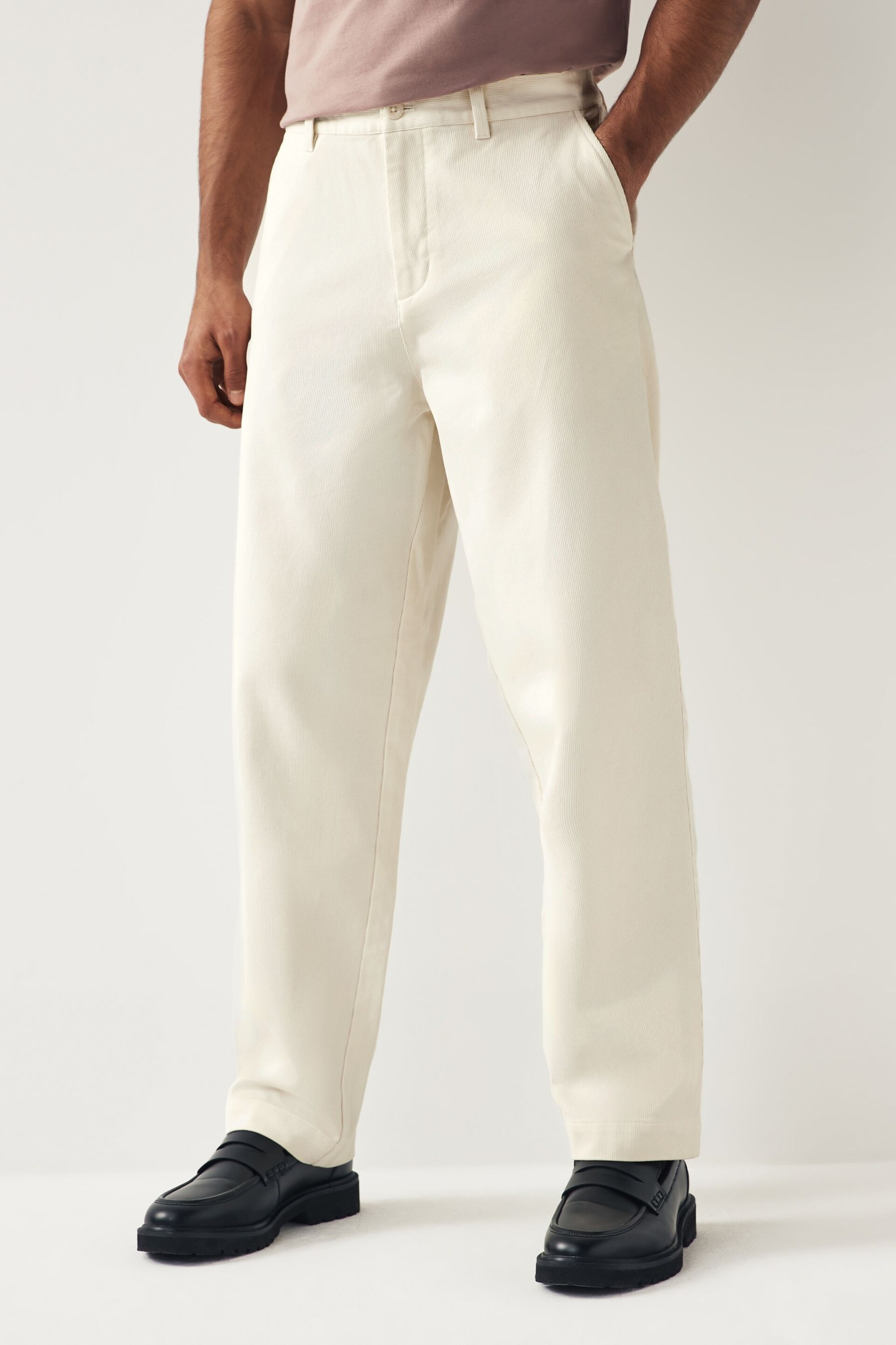 Fred Perry Straight Fit Bedford Cord Ecru White Trousers - Image 1 of 7