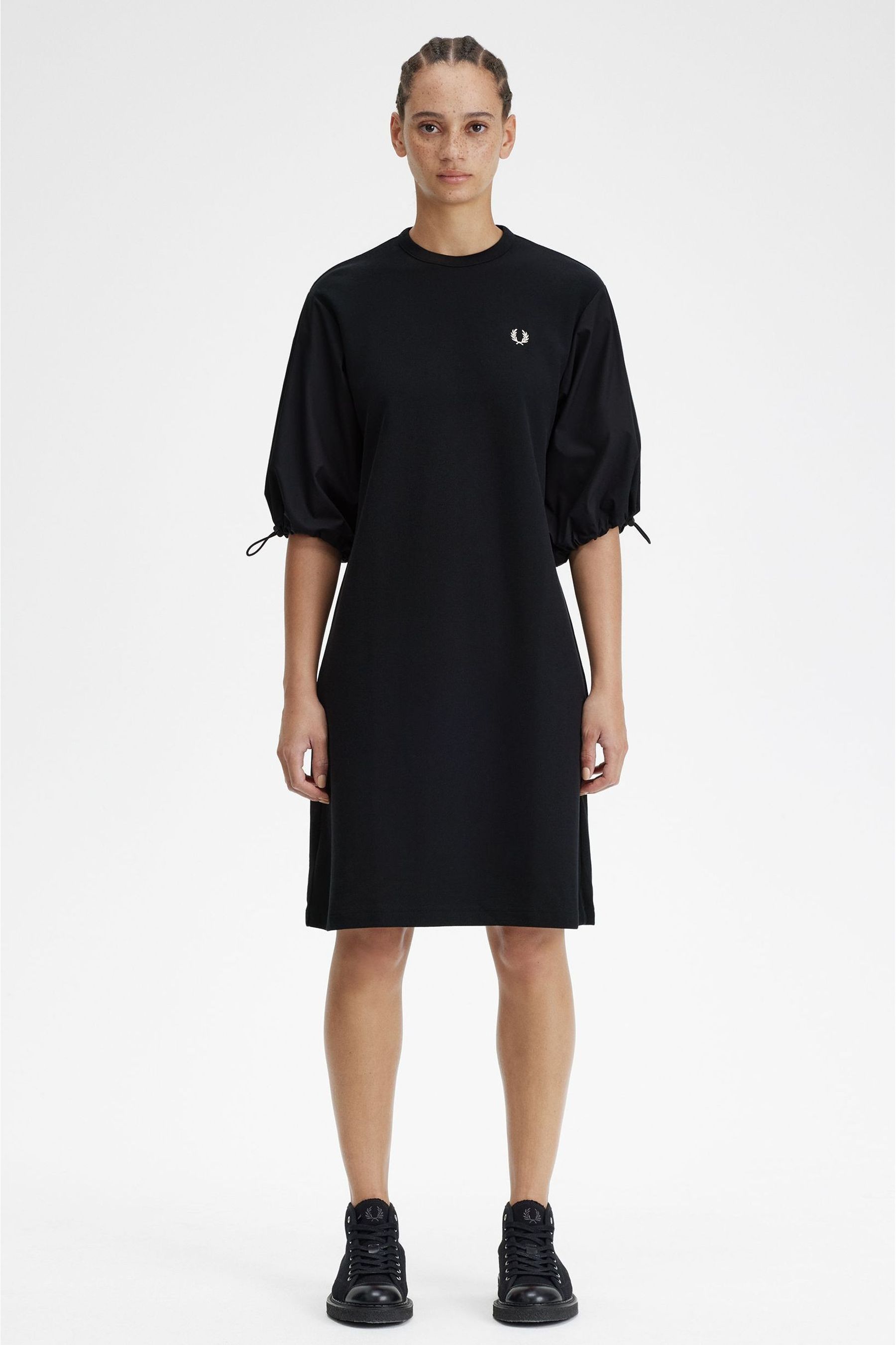 Buy Fred Perry Gathered Sleeve Black Dress from Next Luxembourg