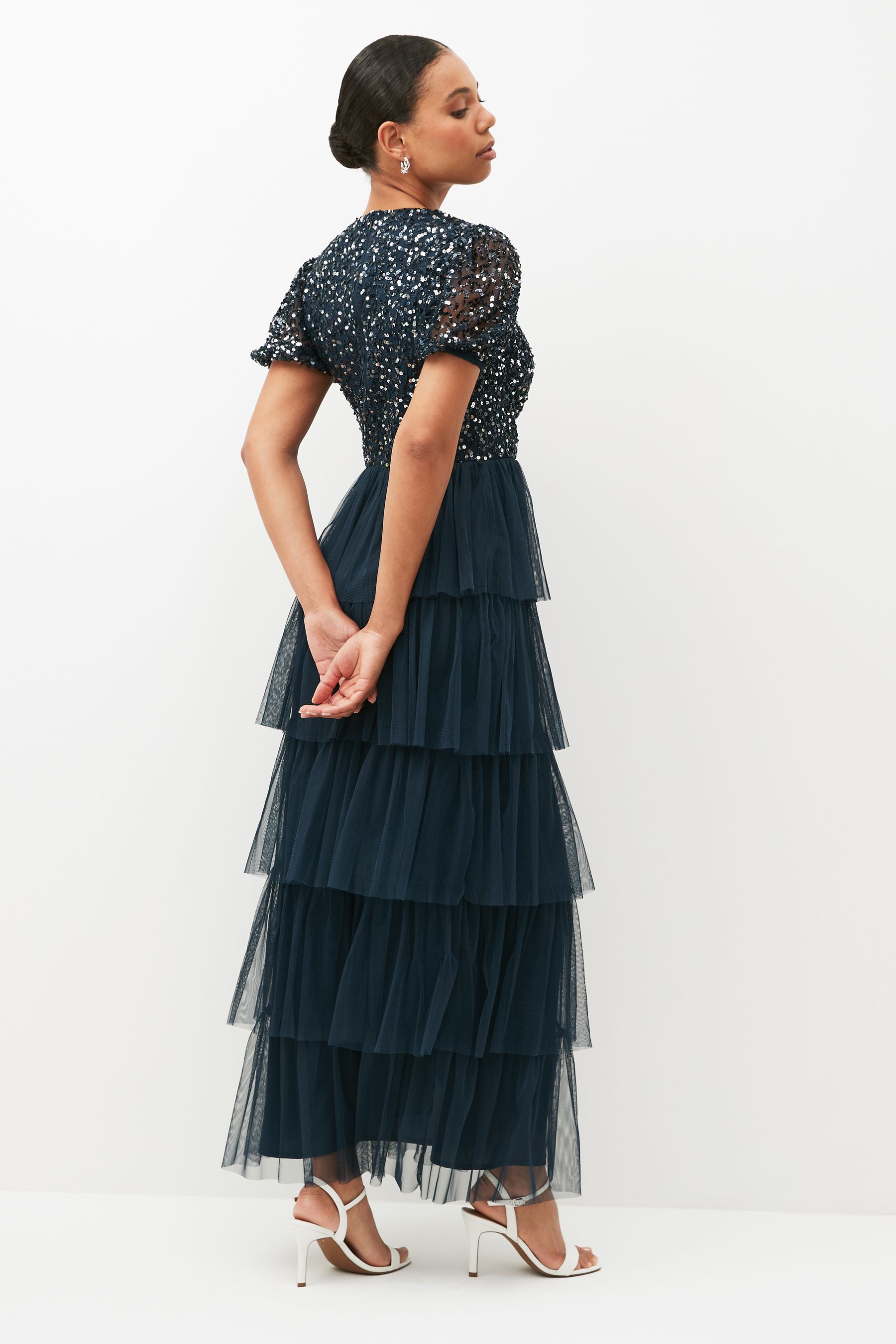 Maya delicate sequin tiered midi dress new arrivals