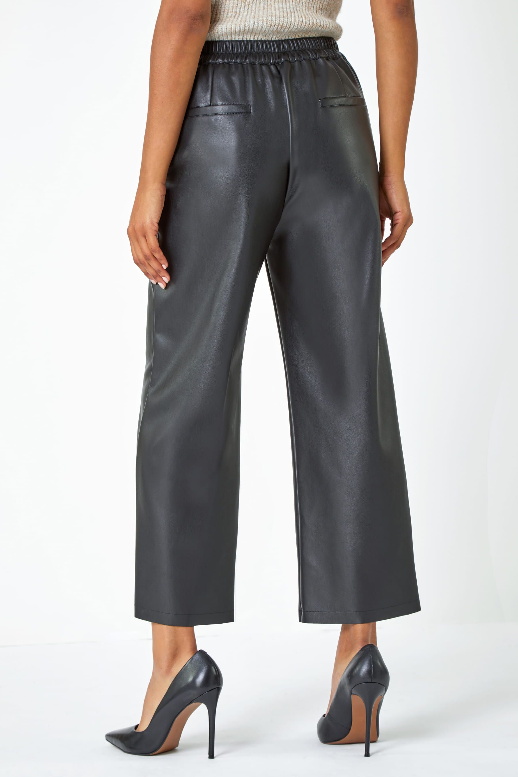 Buy Roman Black Faux Leather Wide Leg Crop Trousers from the Next UK online shop