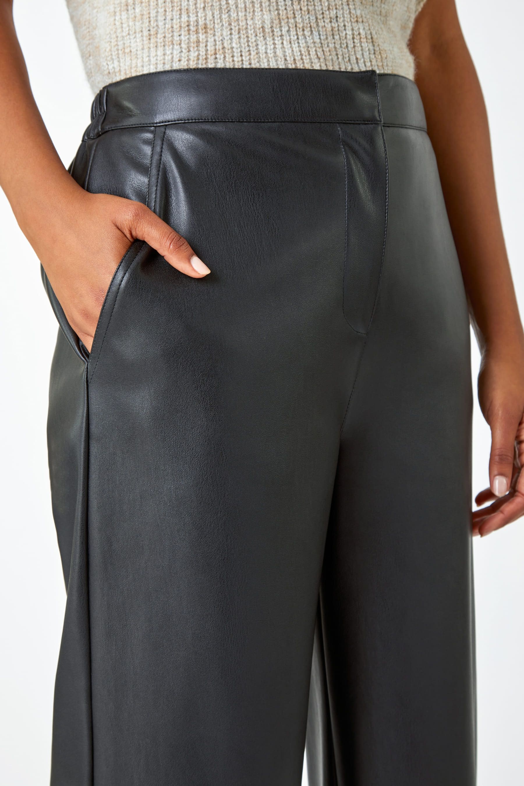 Buy Roman Black Faux Leather Wide Leg Crop Trousers from the Next UK online shop