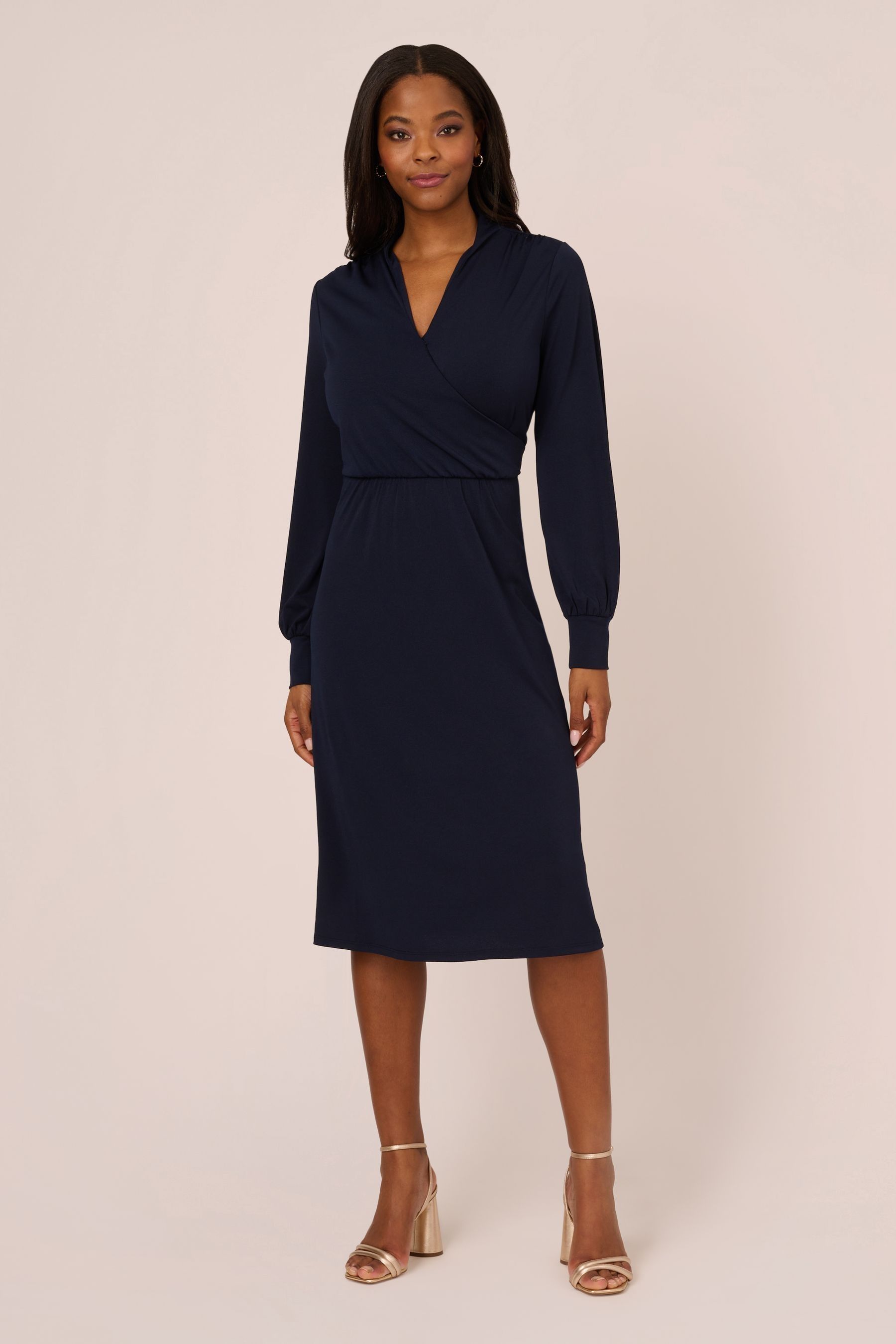 Buy Adrianna Papell Blue Long Sleeve Wrap Dress from Next Gibraltar