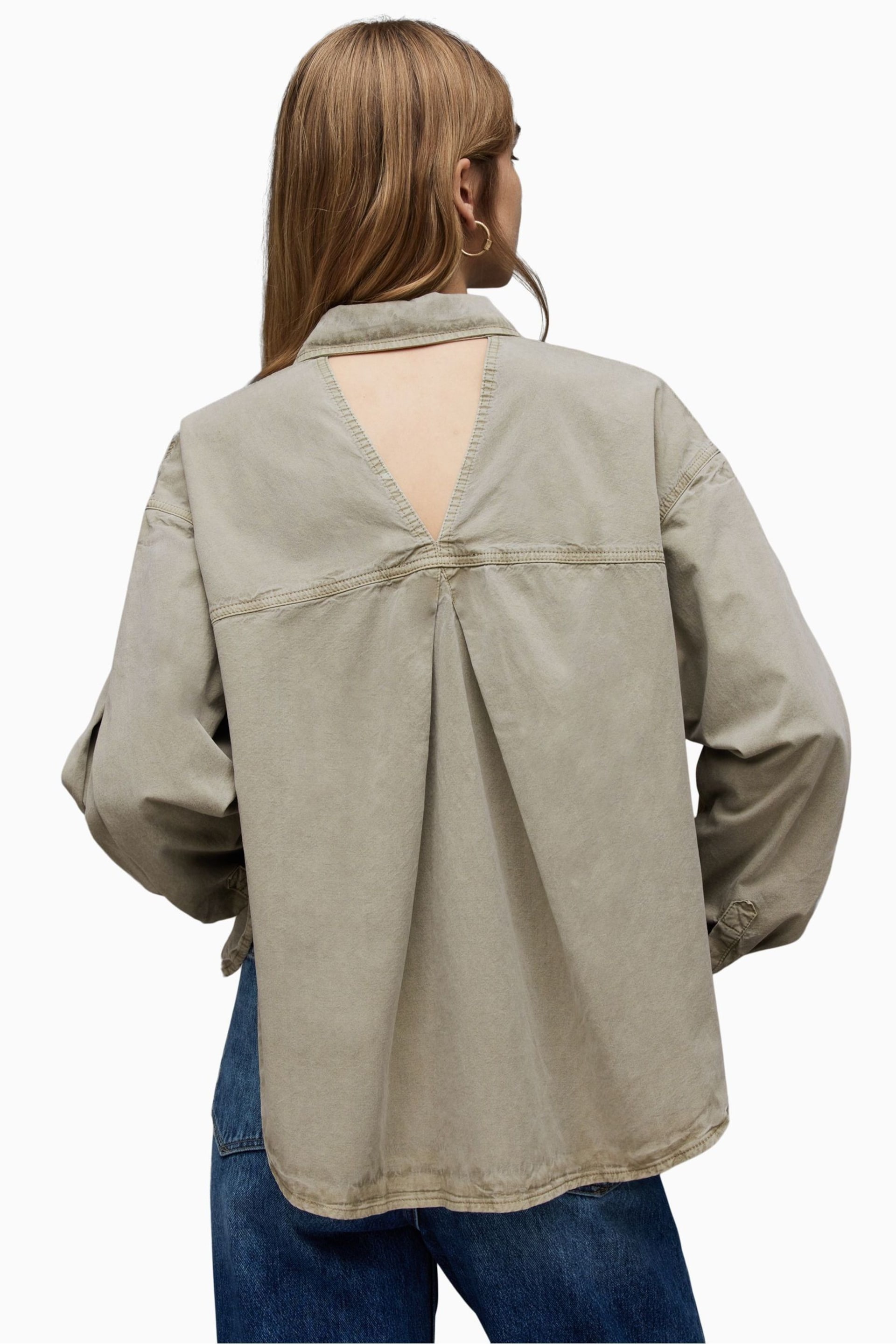 AllSaints Grey Eliana Denim Shirt - Image 2 of 10