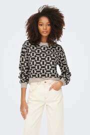 ONLY Cream Geo Abstract Print Knitted Jumper - Image 1 of 5