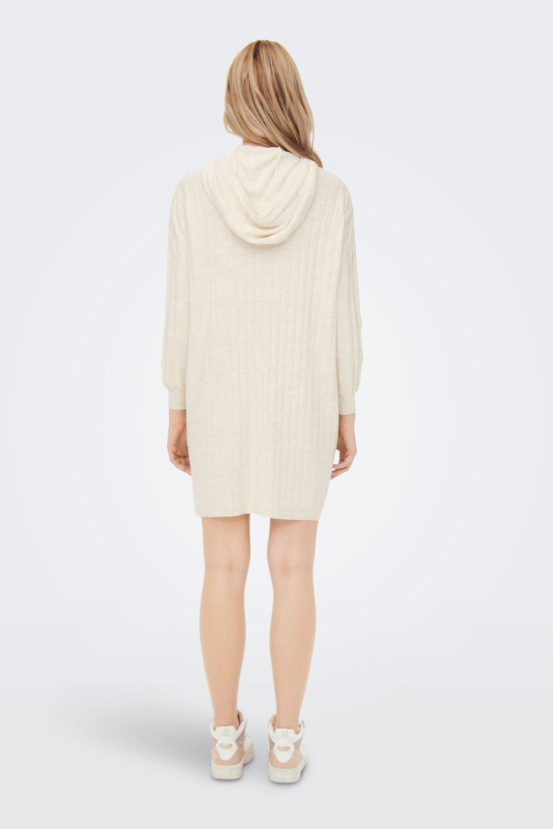 ONLY Cream Knitted Hooded Cosy Lounge Jumper Dress - Image 2 of 6
