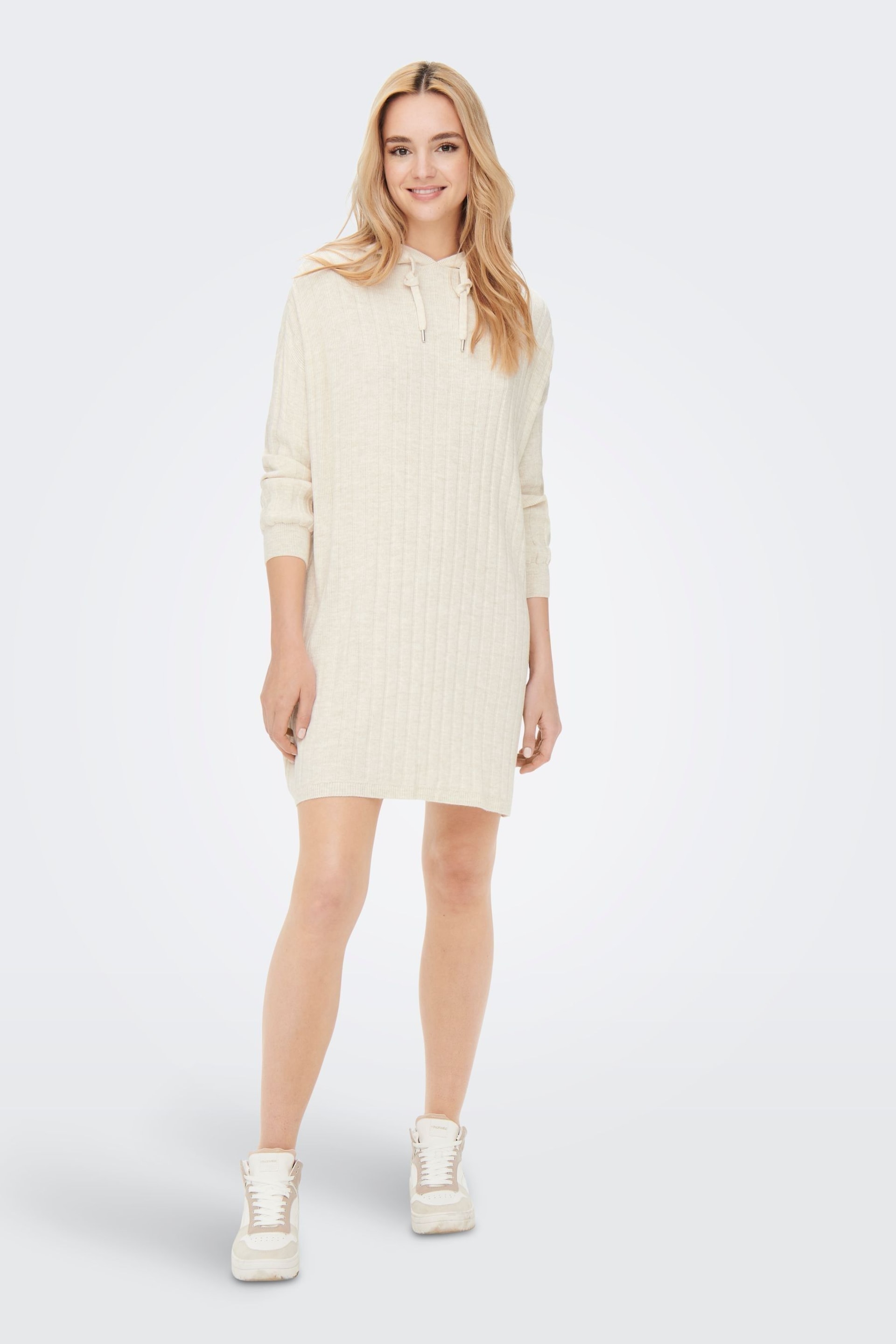 ONLY Cream Knitted Hooded Cosy Lounge Jumper Dress - Image 3 of 6