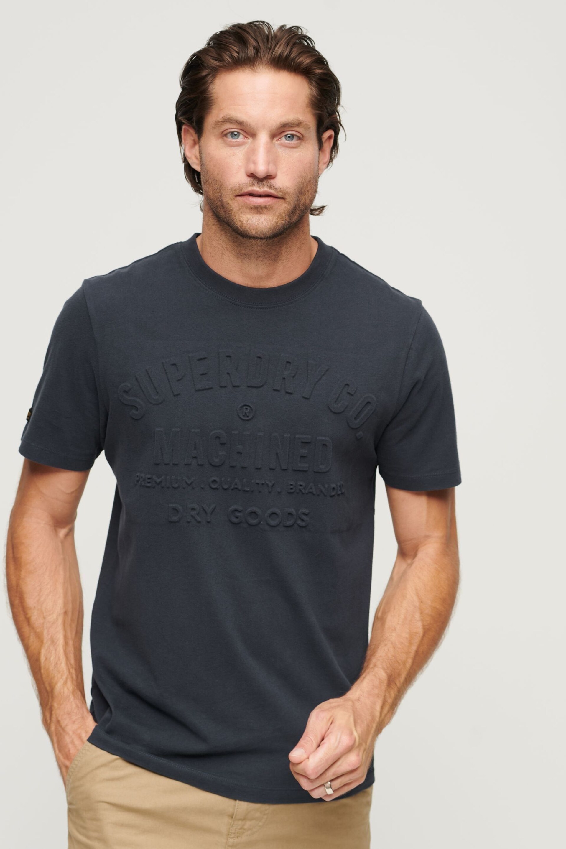 Superdry Blue Embossed Workwear Graphic T-Shirt - Image 1 of 5