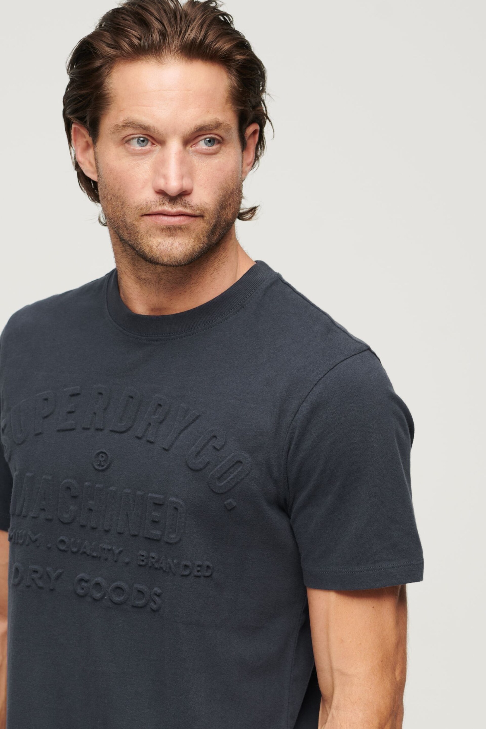Superdry Blue Embossed Workwear Graphic T-Shirt - Image 3 of 5