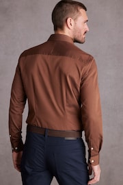 Rust Brown Slim Fit Single Cuff Signature Trimmed Shirt - Image 3 of 10
