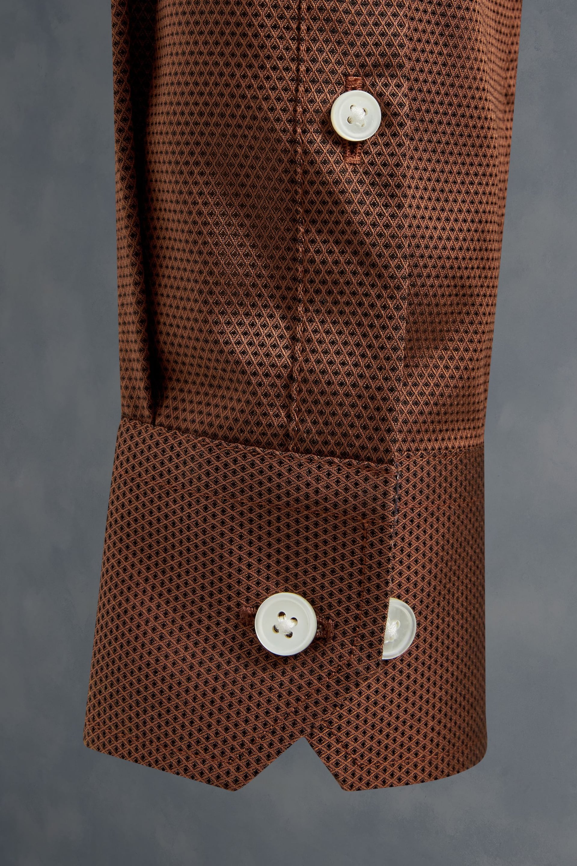Rust Brown Slim Fit Single Cuff Signature Trimmed Shirt - Image 8 of 10
