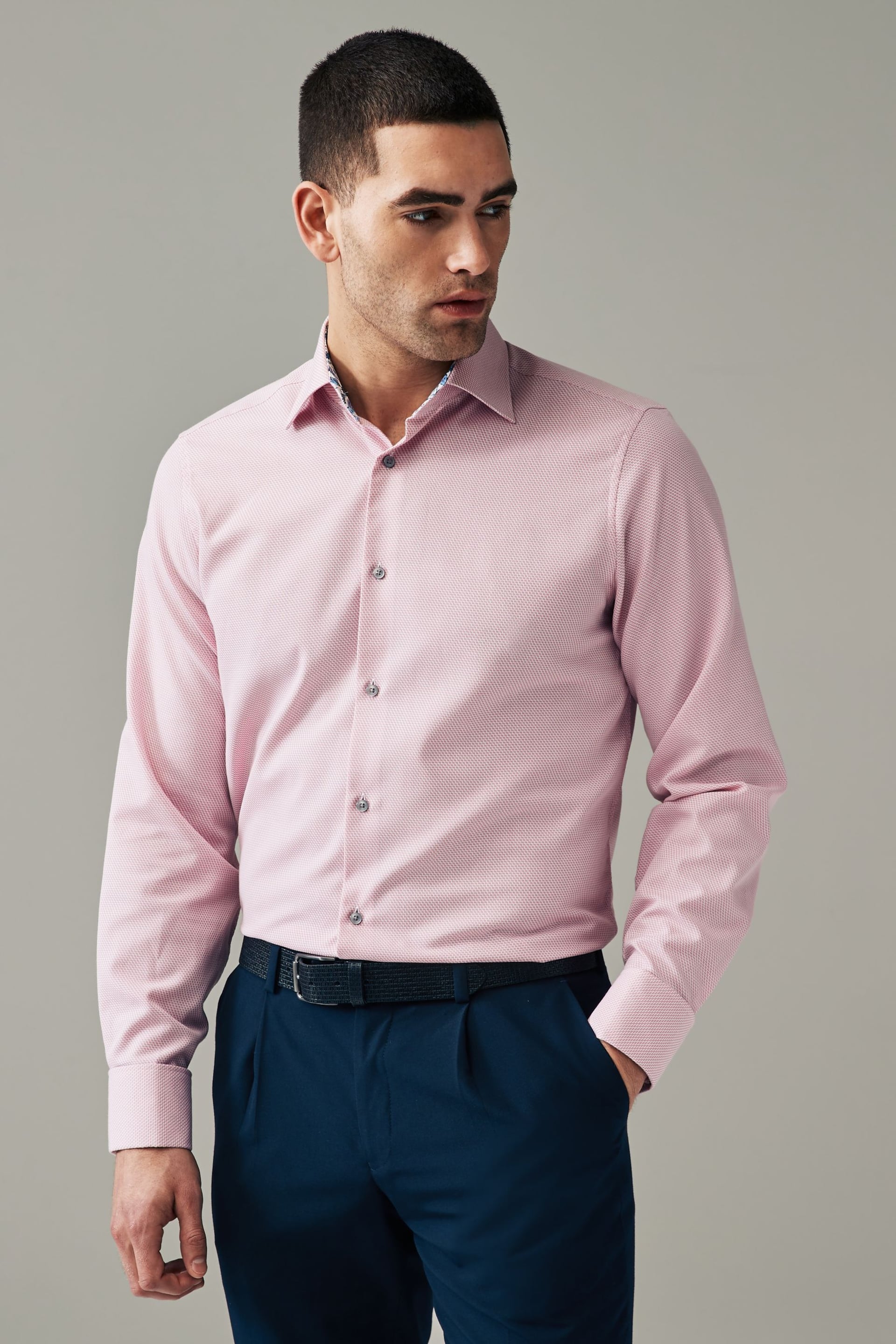 Light Pink Regular Fit Trimmed Easy Care Double Cuff Shirt - Image 1 of 10