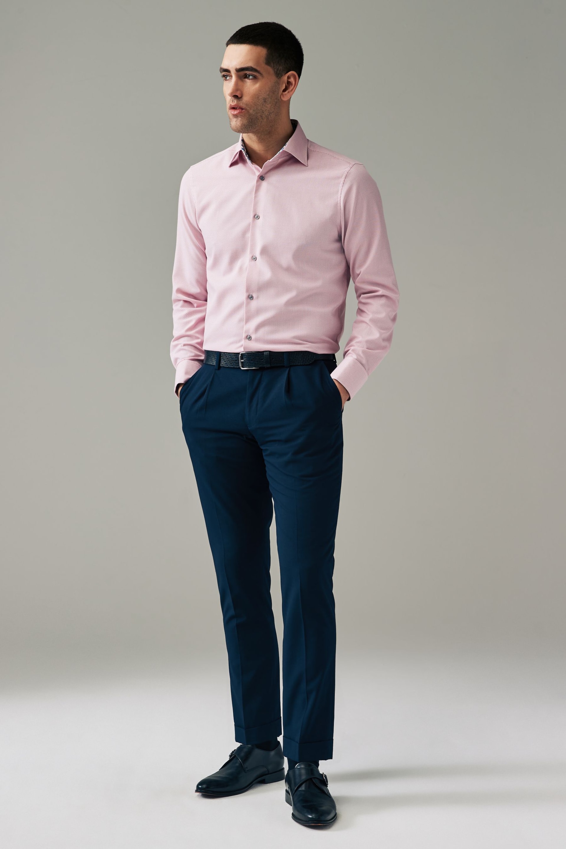 Light Pink Regular Fit Trimmed Easy Care Double Cuff Shirt - Image 2 of 10