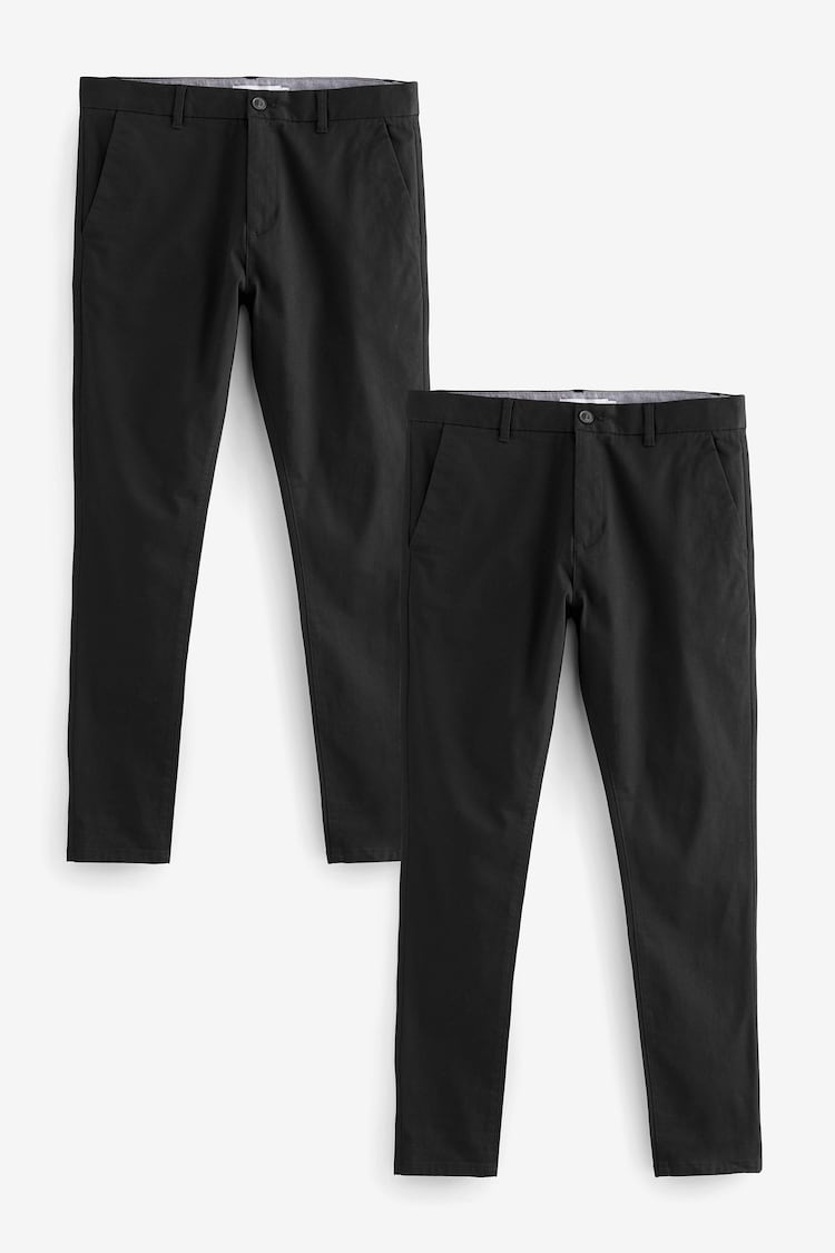 Black Skinny Stretch Chino Trousers 2 Pack - Image 1 of 9