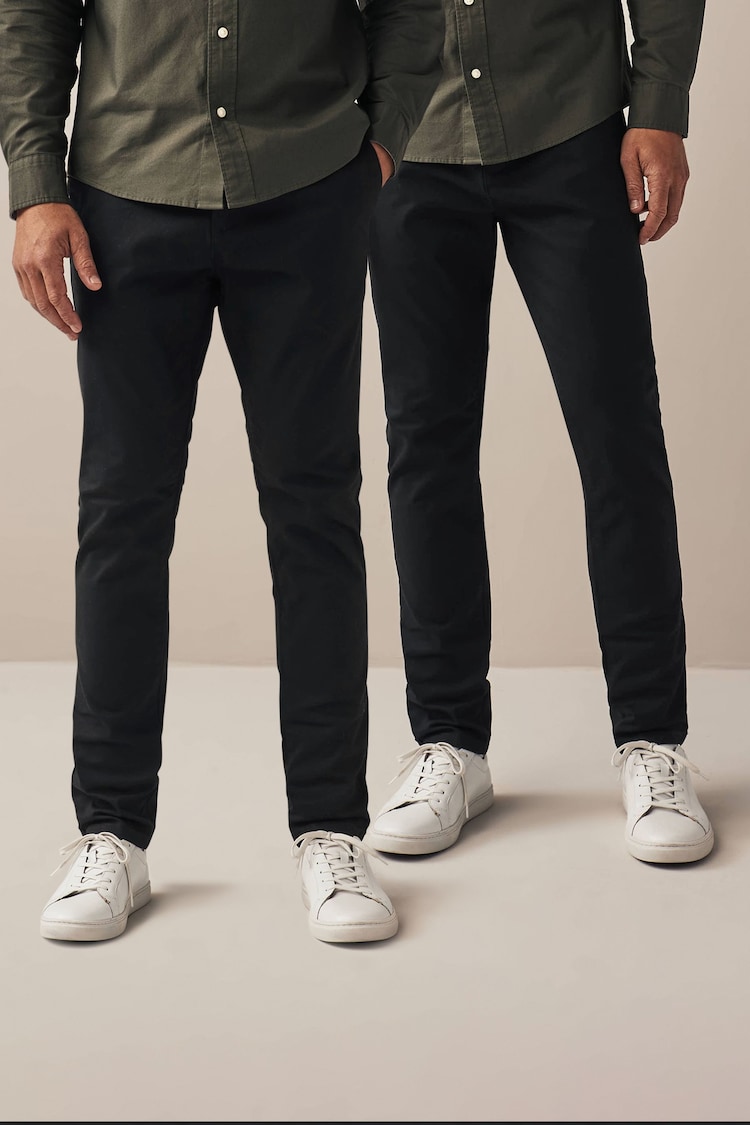 Black Skinny Stretch Chino Trousers 2 Pack - Image 2 of 9