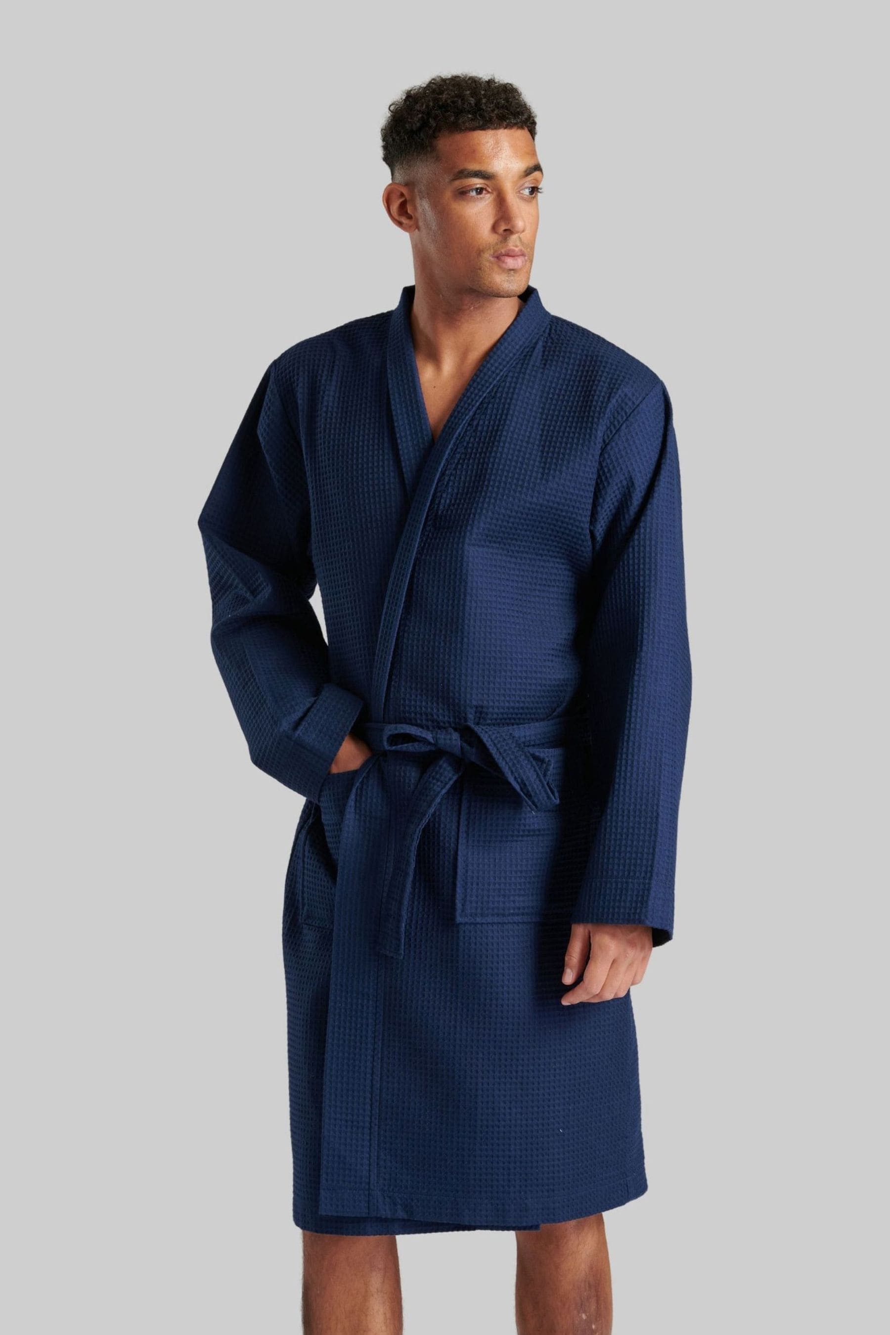 Mens cotton waffle dressing gown deals