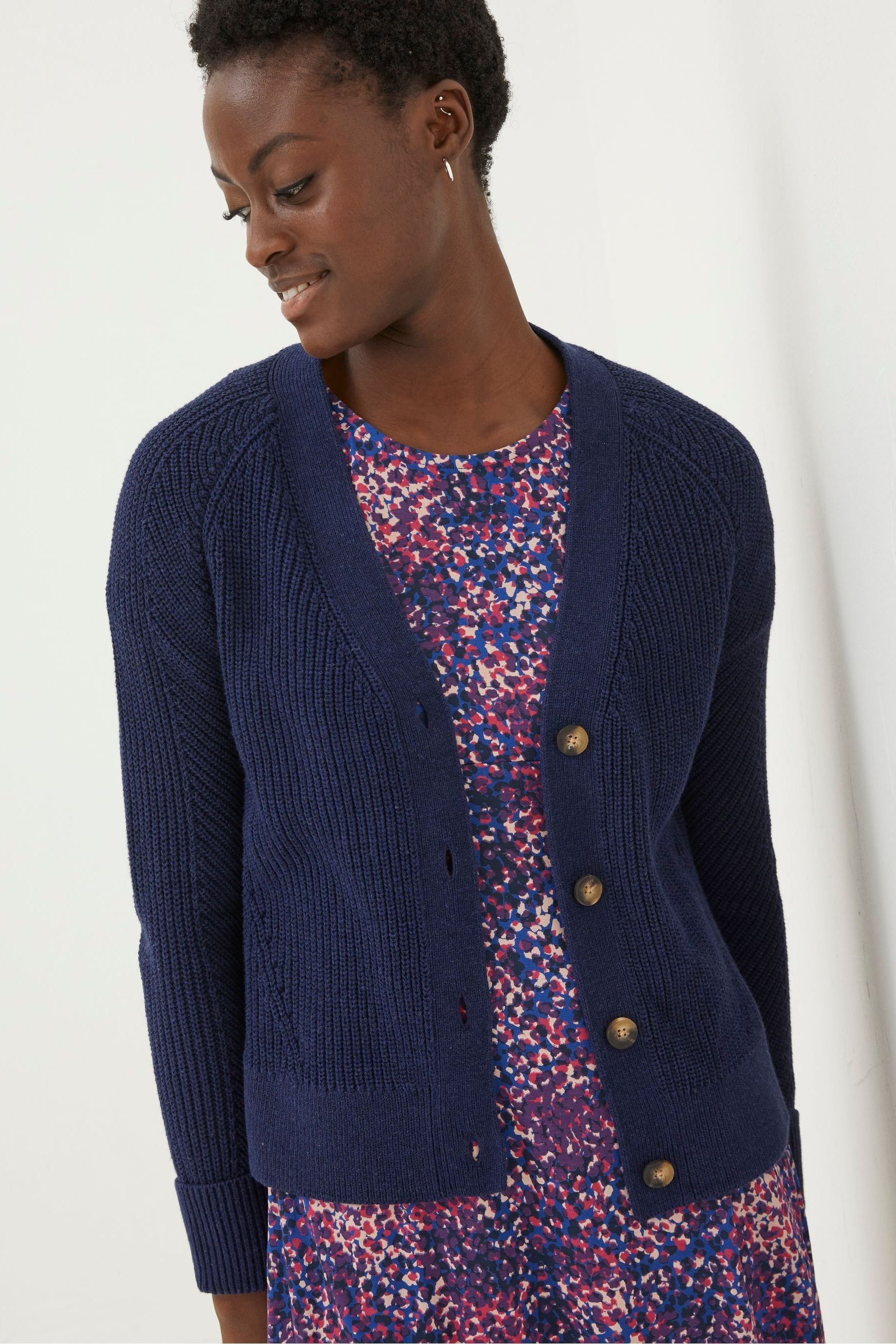 Buy FatFace Blue Lila Cotton V Neck Cardigan from Next Luxembourg