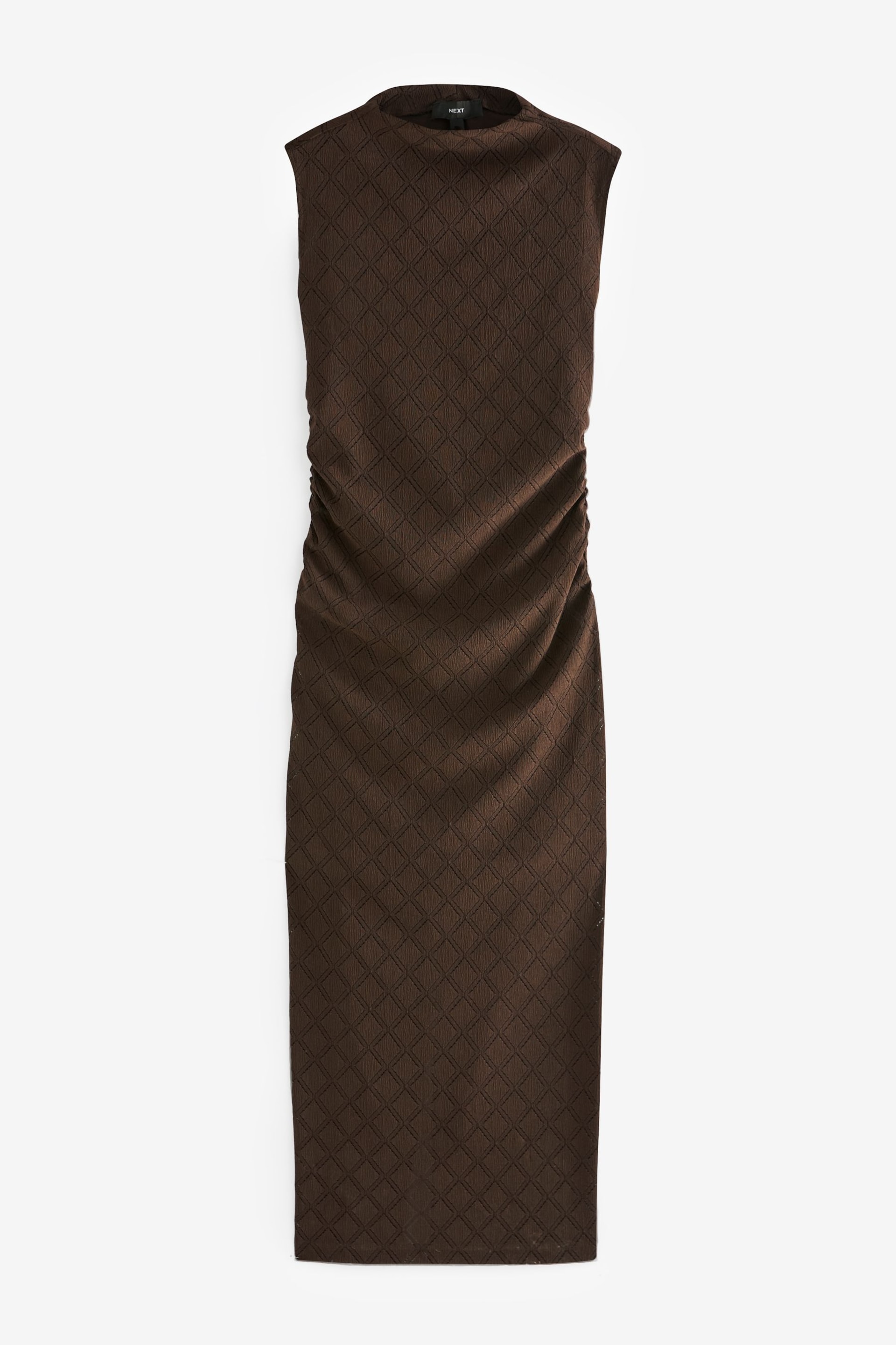 Brown Diamond Textured Sleeveless Ruched Maxi Dress - Image 5 of 6