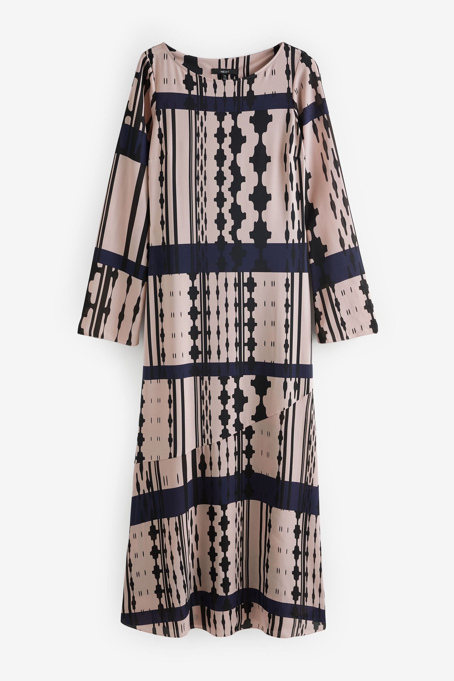 Buy Navy and White Geo Print Long Sleeve Column Maxi Dress from Next Luxembourg