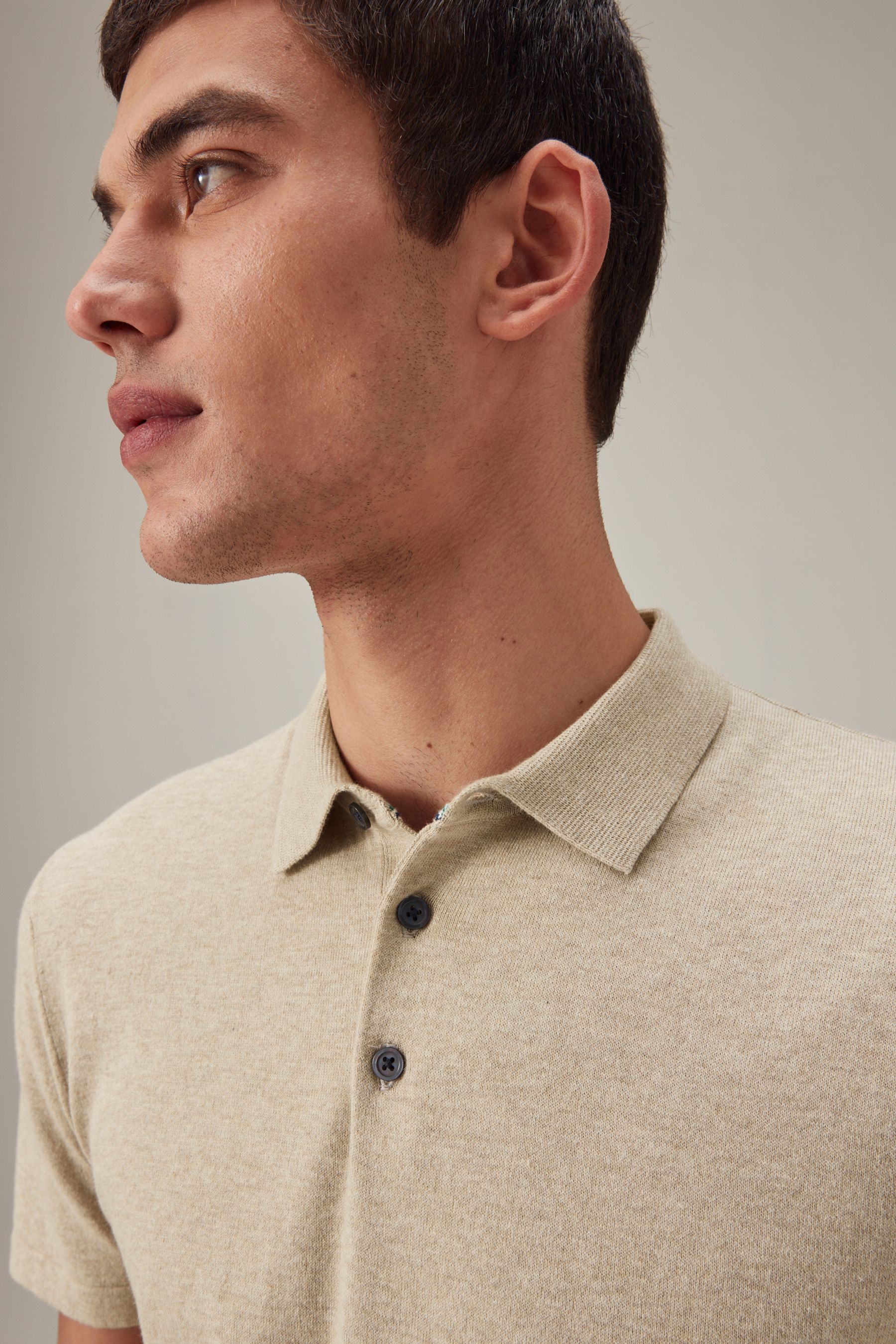 Buy Neutral Slim Fit Knitted Polo Shirt from Next Luxembourg