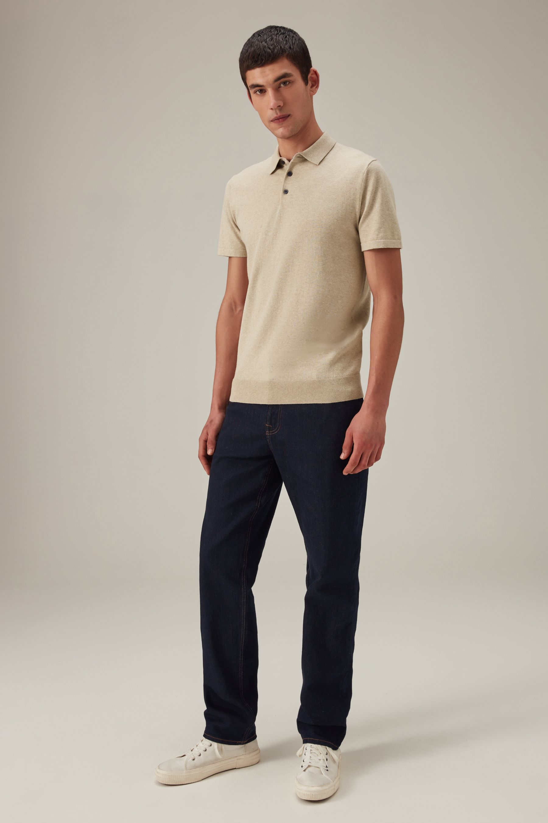 Buy Neutral Slim Fit Knitted Polo Shirt from Next Luxembourg