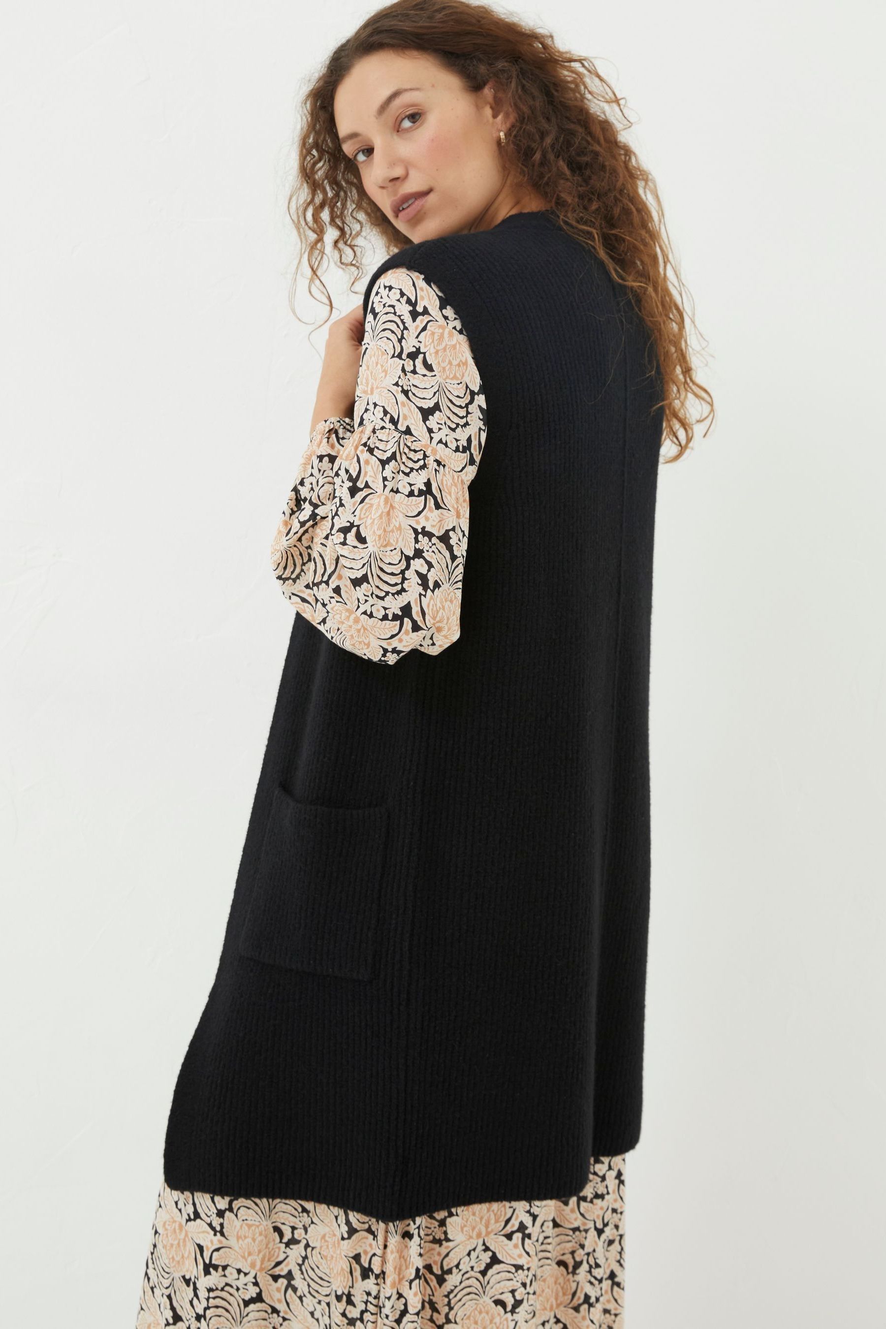 Buy FatFace Black Lexi Long Sleeveless Cardigan from Next Luxembourg